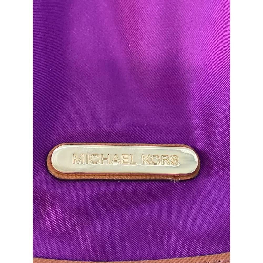 MICHAEL KORS, LARGE PURPLE, BROWN NYLON LOCK CHARM BACKPACK